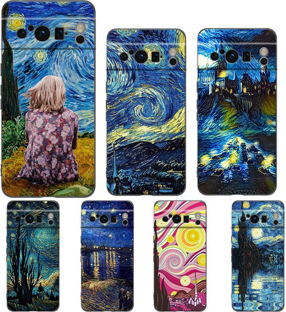 Handyhülle für Google Pixel 9 8 7 6 Pro XL im Van Gogh Sternennacht Design aus weichem TPU, Multicolour - Bild 1