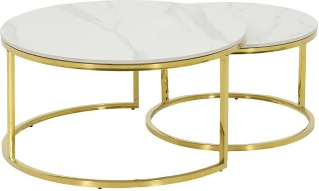 Couchtisch Hela von Sinterstein in Marmoroptik Weiß und Gold mit glänzender Oberfläche, Höhe: 41 cm, Tiefe: 80 cm - Bild 1