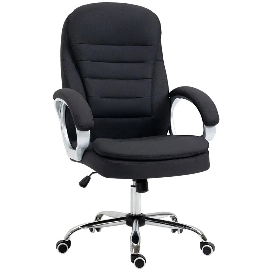 Vinsetto Bürostuhl 921-170BK in Schwarz mit Leinen-Bezug, 360° Drehsitz, Wippfunktion und Armlehnen, B/T/H: 52 x 64 x 111 cm - Bild 2