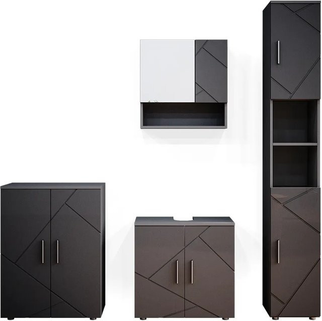 Vicco Badmöbel-Set Irma in Anthrazit Hochglanz bestehend aus 4 Teilen mit Spiegelschrank, Hochschrank, Unterschrank und Kommode - Bild 2