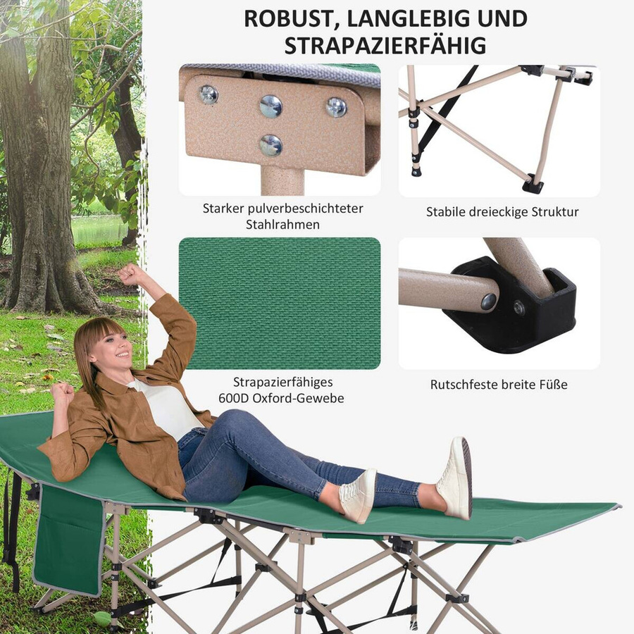 Outsunny Faltbares Campingbett mit Aufbewahrungstasche und Tragetasche, grün, B/T/H: 68 x 190 x 52 cm - Bild 5