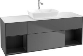 V&B Waschtischunterschrank Finion mit Wandbeleuchtung, Blau und Anthrazit lackiert, Breite: 160 cm, Tiefe: 50,1 cm, Höhe: 50,1 cm - Bild 1