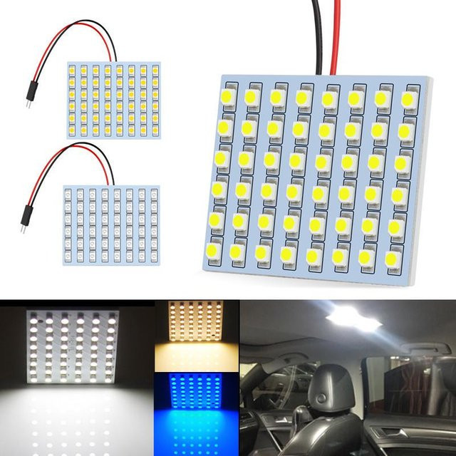 48 SMD LED Auto Innenleuchte T10 BA9S W5W C5W T4W Panel Girlande in Blau, Weiß und Bernstein mit Selbstklebeband - Bild 1