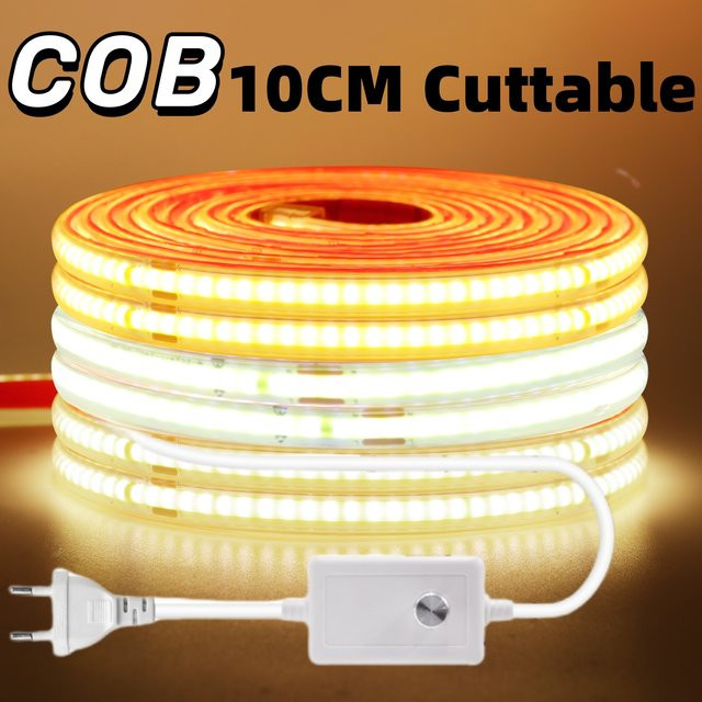 HEGEHE RGBIC COB-LED-Streifen, wasserdichter IP65 LED-Lichtstreifen in Weiß, 220 V intelligente IC-Leuchten, selbstklebend und schneidbar für Schrank und Kleiderschrank, Länge: 10 m - Bild 1