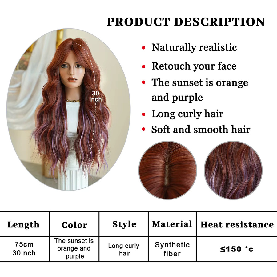 NAMM Haarperücke für Damen, orangefarben, lila, gewellt - Bild 4