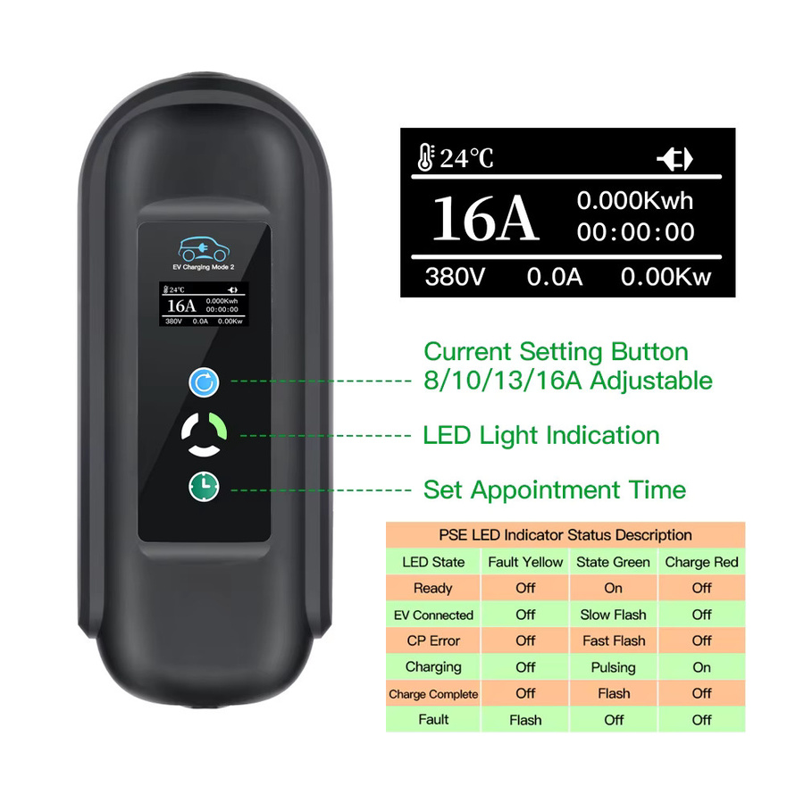 ISIGMA Tragbares EV-Ladegerät Typ 2 16A 11KW für Elektrofahrzeuge und Hybridautos, Schwarz, 10m Kabel - Bild 2
