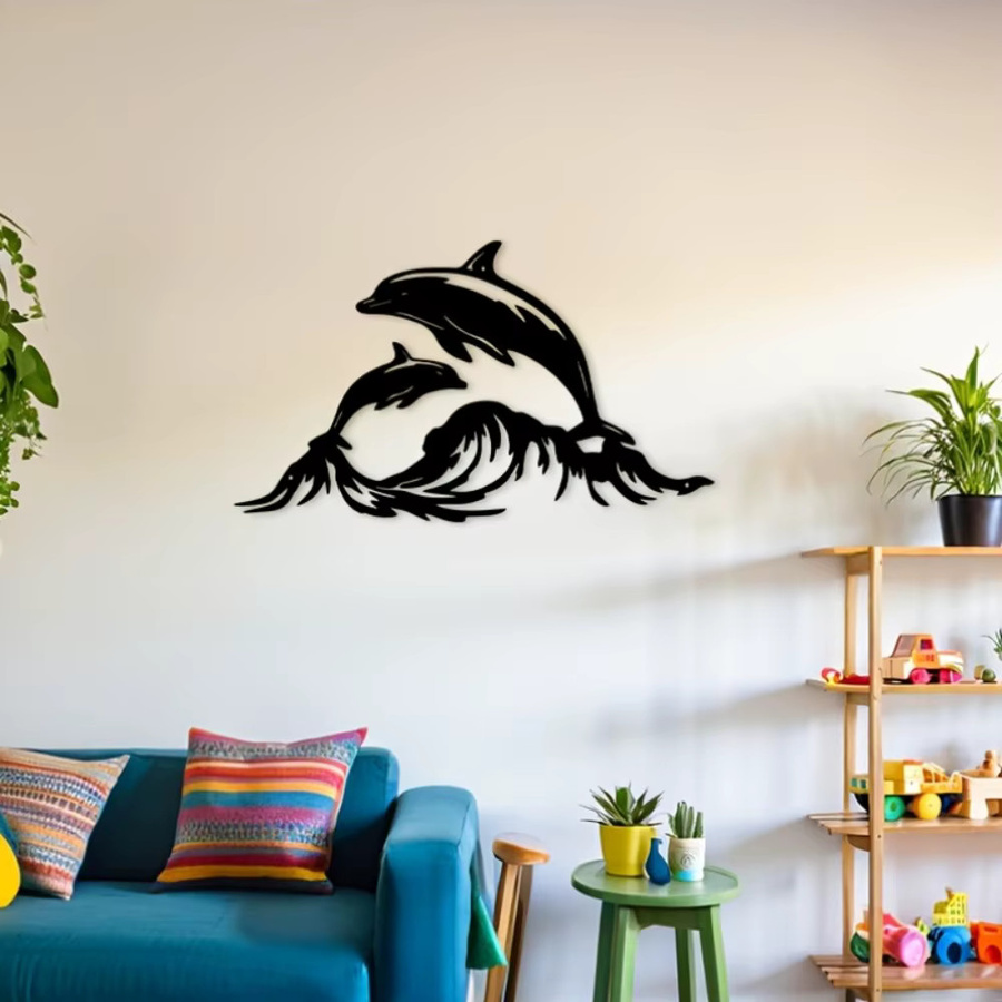 CIFBUY Metall-Wandkunst Delfin-Silhouette in Schwarz zur Ozean-Dekoration für Innen- und Außenbereich - Bild 2