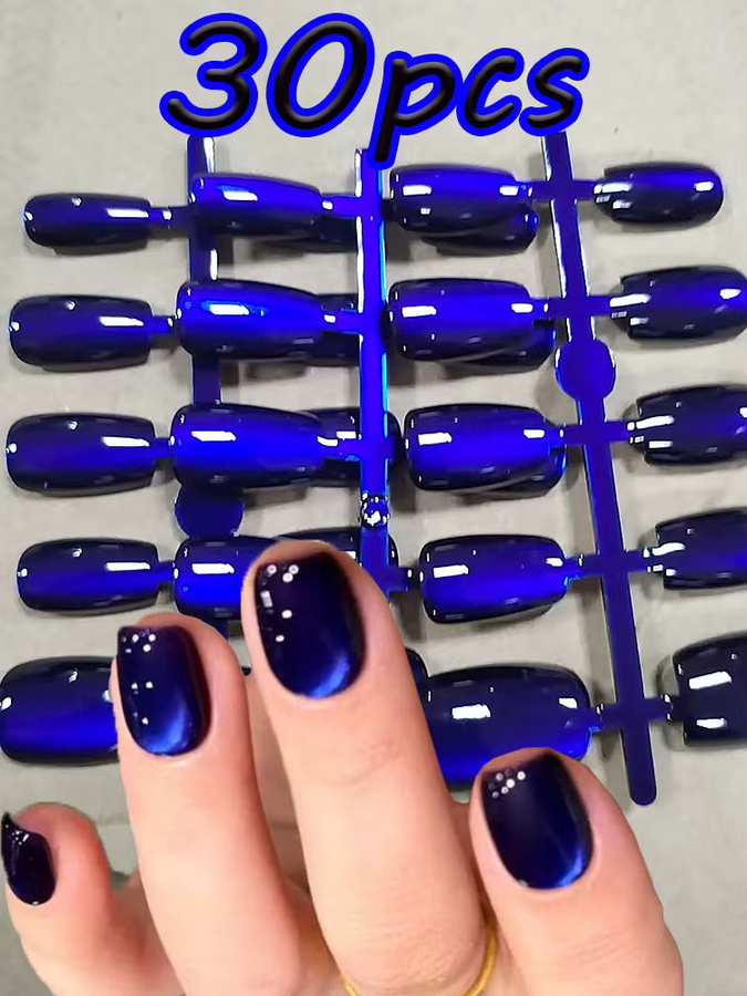 MAFANAILS Cat-Eye-Gel-Kunstnägel, tiefblau, glänzend, 30 Stück - Bild 6