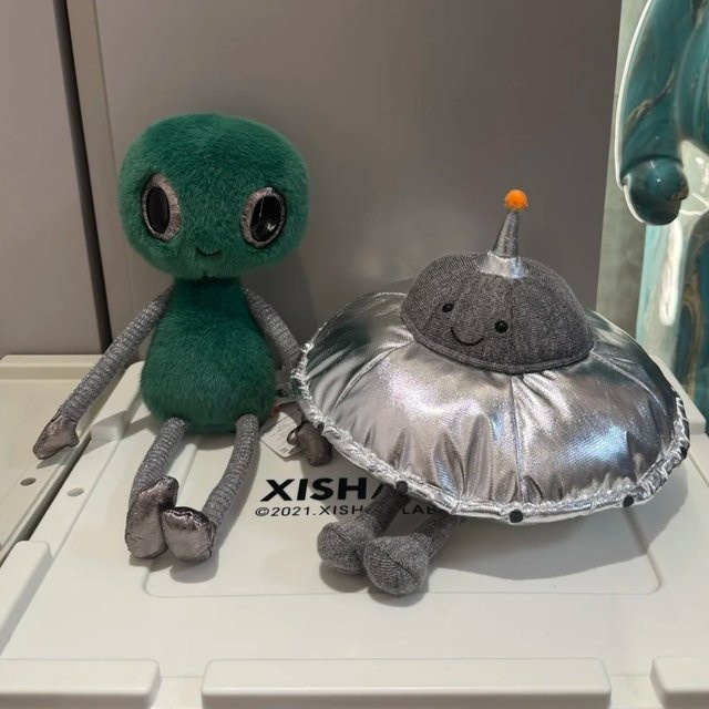 JELLYCAT Weltraum, Lächelnde Grüne Alien-Figur mit Silbernem UFO, Plüschtier - Bild 1