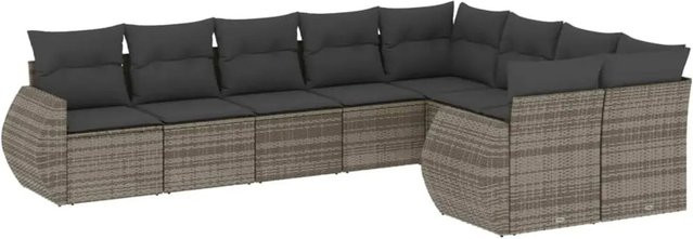 vidaXL 9-tlg. Garten-Sofagarnitur in L-Form aus grauem Poly-Rattan mit Sitzkissen und Stauraum - Bild 1