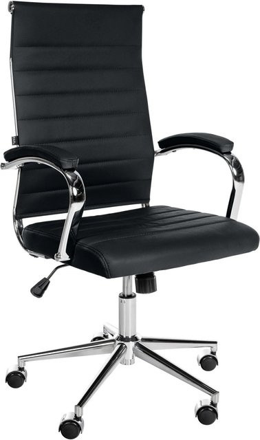 DELUKE Ergonomischer Bürostuhl aus Echtleder in Schwarz mit Höhenverstellung und 360 Grad Drehsitz - Bild 1