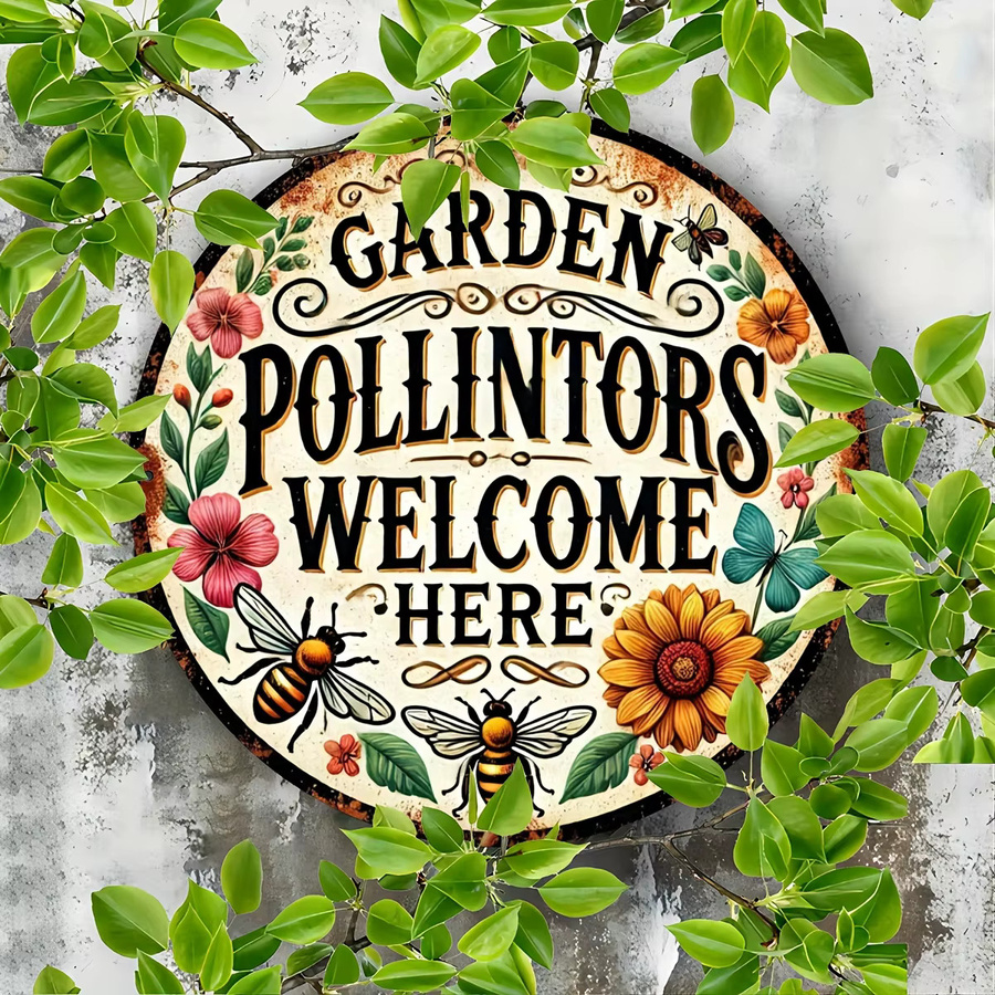 Potdemiel Vintage Aluminiumschild Garden Pollinators Welcome Here in Mehrfarbig, B/H: 20,3 x 20,3 cm - Bild 2