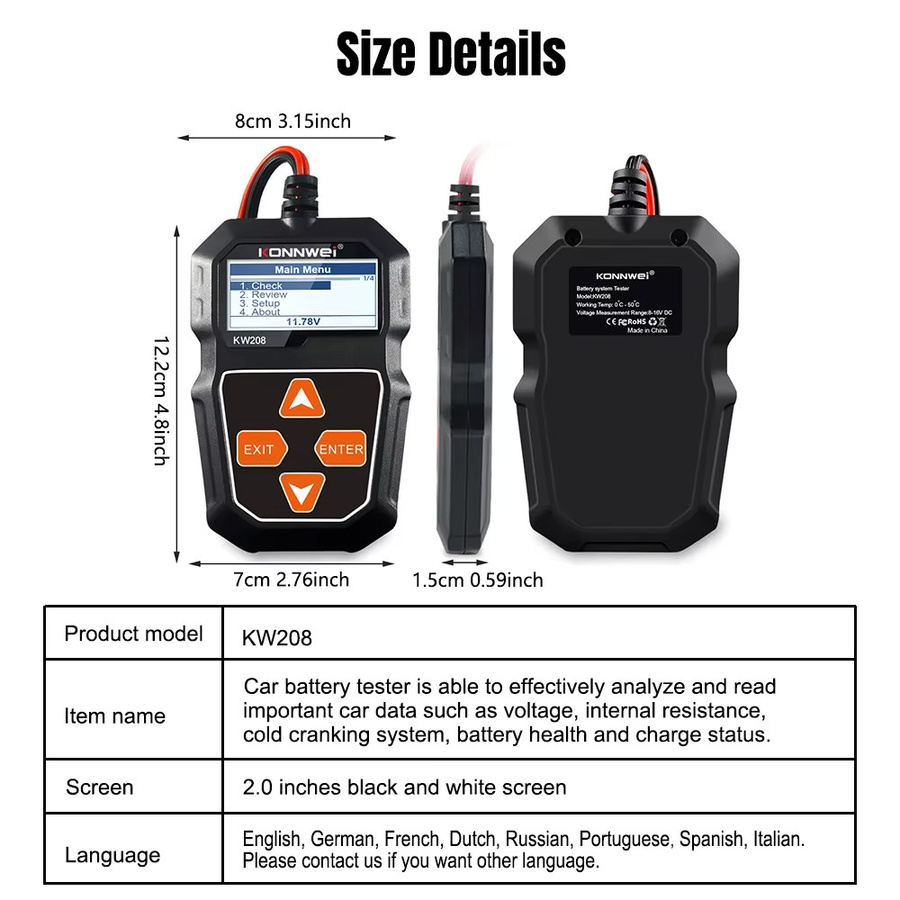 KONNWEI KW208 12 V Auto Batterie Tester und professioneller Automotive Analysator in Schwarz - Bild 5