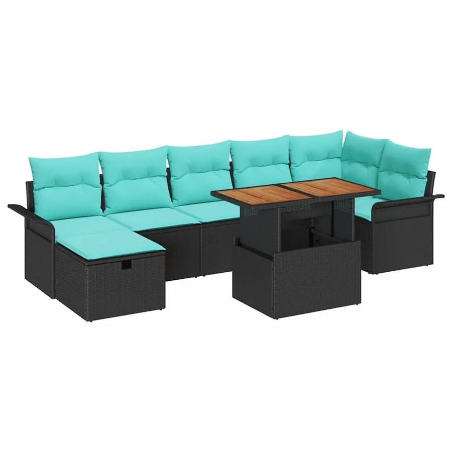 vidaXL Garten-Sofa-Set aus Polyrattan in Schwarz mit L-Form, Ottomane und Couchtisch, inklusive Kissen für Terrasse und Garten - Bild 2