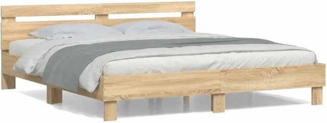 vidaXL Bettgestell mit Kopfteil aus Holzwerkstoff in Sonoma-Eiche Braun, B: 180 cm, H: 185 cm, T: 203 cm - Bild 1