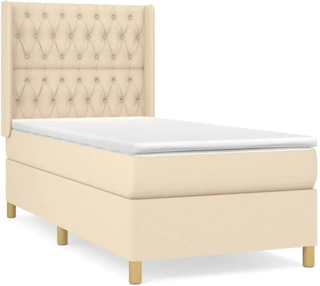 vidaXL Boxspringbett Hybrid mit Matratze und Taschenfederkern, Farbe Creme/Beige, B/T/H: 90 x 190 x 128 cm - Bild 1