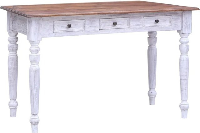 vidaXL Schreibtisch aus Massivholz in Weiß im rustikalen Design B/T/H: 117 x 57 x 75 cm - Bild 1
