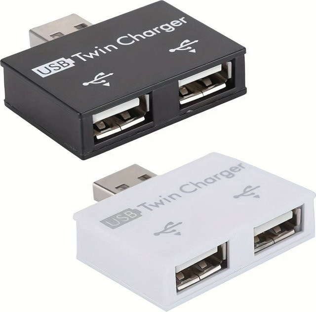 USB 2.0 Mini Splitter Hub Adapter in Weiß mit 1 bis 2 Ports für PC und Laptop - Bild 1