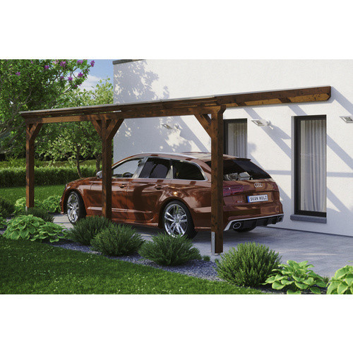 Skan Holz Carport Vogtland in Nussbaum Braun B/T: 300 x 541 cm, Höhe: 262 cm - Bild 3