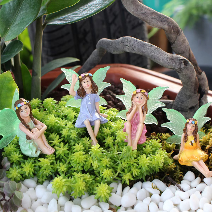 Set mit 6 Blumenfee-Statuen aus Harz für Garten und Blumentöpfe, bunte Gartendekoration - Bild 4