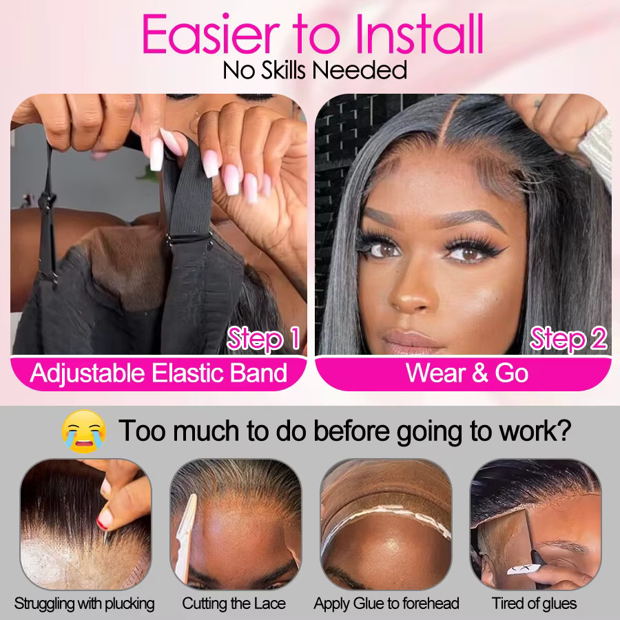 WOWANGEL Black and Blonde Quick Weave Skunk Stripe Perücke, Body Wave, Echthaar - Bild 5