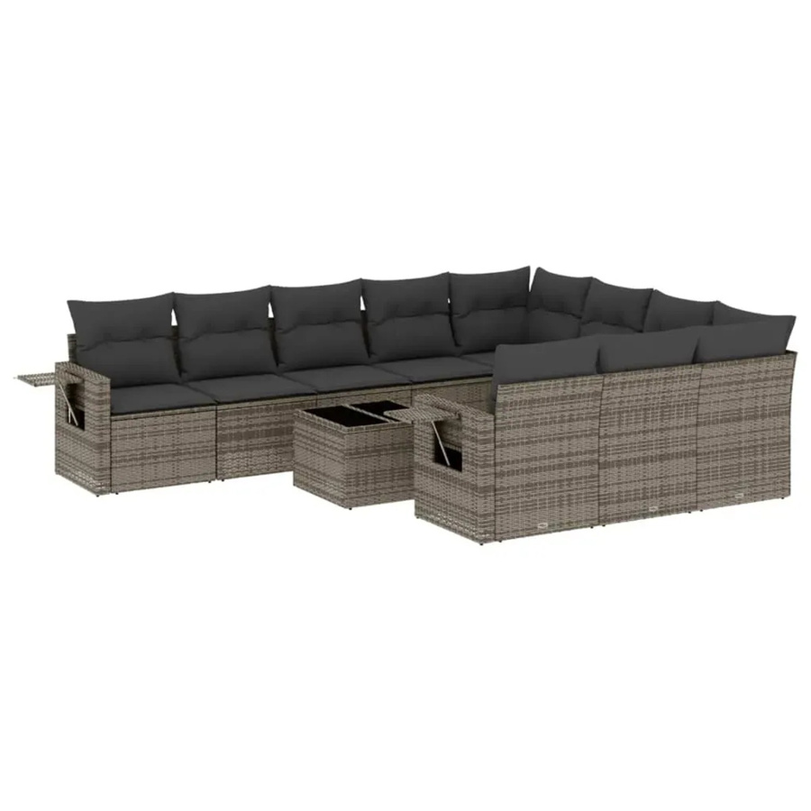 vidaXL 11-tlg Garten-Sofagarnitur in U-Form aus Polyrattan mit Kissen in Grau - Bild 2