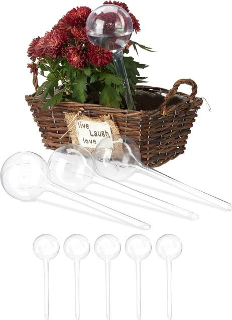 Relaxdays Bewässerungskugeln aus PVC in Transparent, 9er Set für Topfpflanzen, Balkonkästen und Büro, Volumen: 250 ml pro Kugel, Höhe: 28 cm, Breite: 8 cm - Bild 1