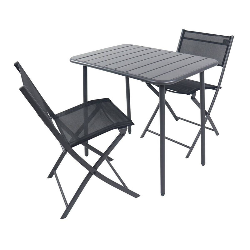 VCM 3-teiliges Balkonmöbel Set Sumila in Schwarz aus Metall und Textilene mit Tisch und 2 Klappstühlen, B/H/T: 80 x 72 x 55 cm - Bild 3