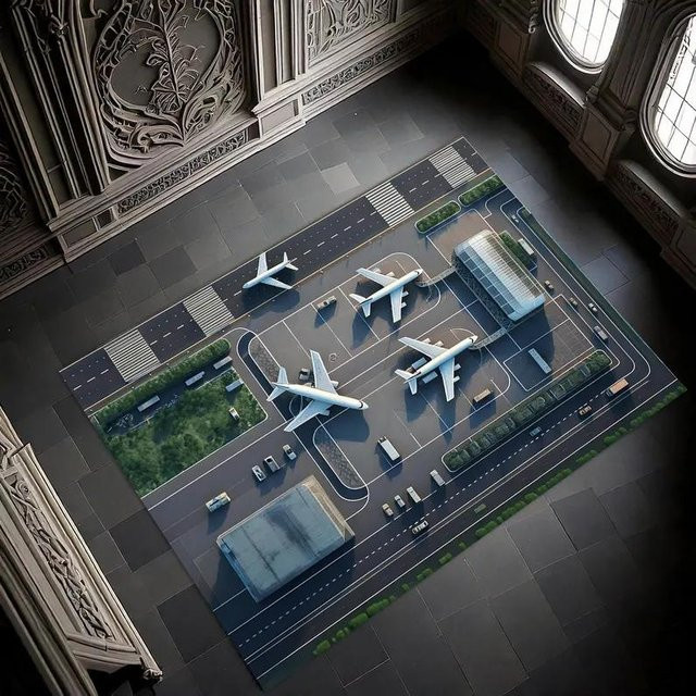 Lodestar Teppich mit Flughafen Terminal und Start- und Landebahn Design, Mehrfarbig, Breite: 120 cm, Länge: 160 cm - Bild 1