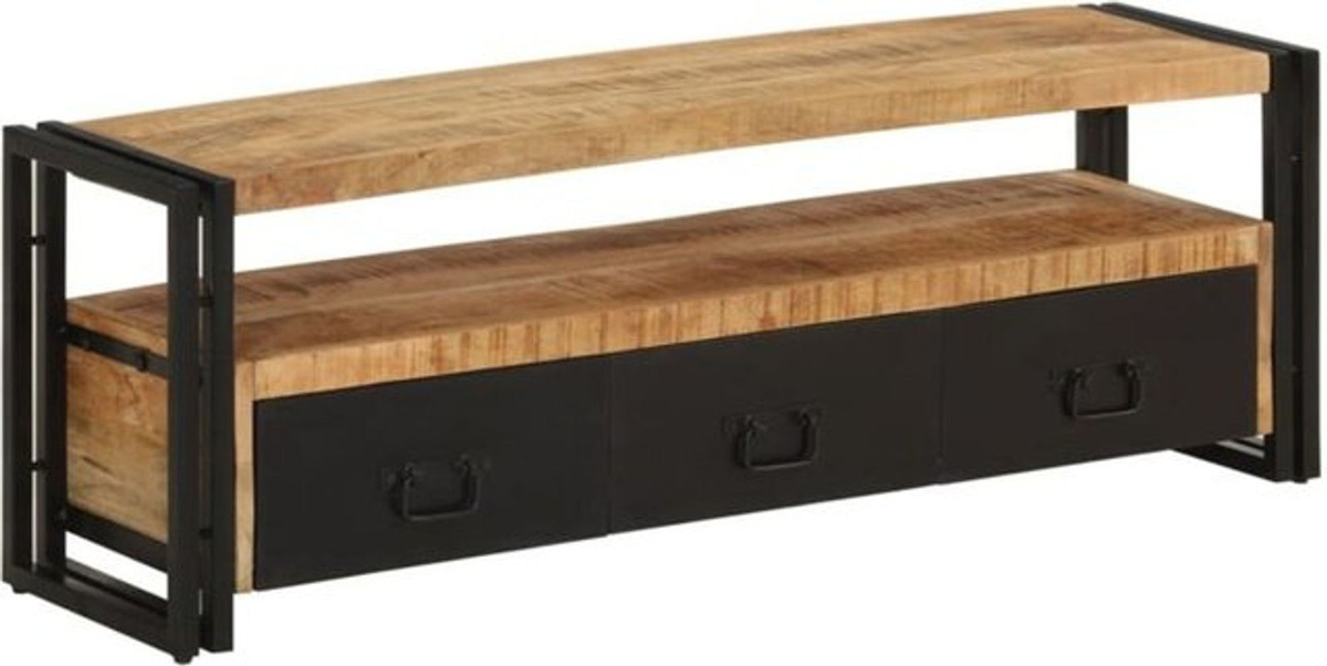 Vidaxl TV-Schrank aus Massivholz Mango und Stahl im Industrial Design, Braun/Schwarz, B/T/H: 120 x 30 x 40 cm - Bild 1
