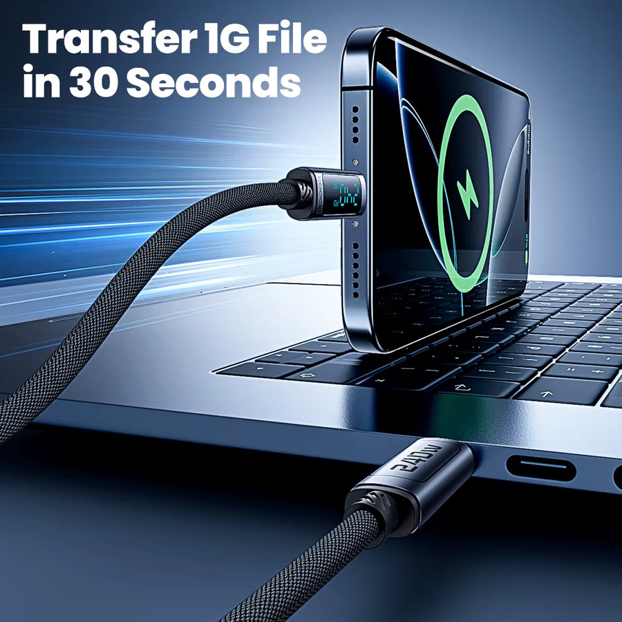 Toocki USB-C auf USB-C Schnellladekabel mit Digitalanzeige, 240 W PD3.1, Schwarz - Bild 6