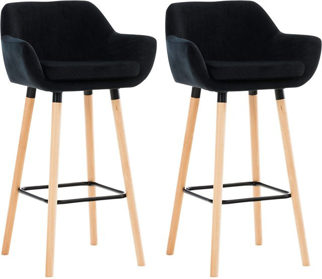 TPFLiving 2er Set Barhocker Grande mit Samtbezug und Holzgestell in Schwarz - Bild 1