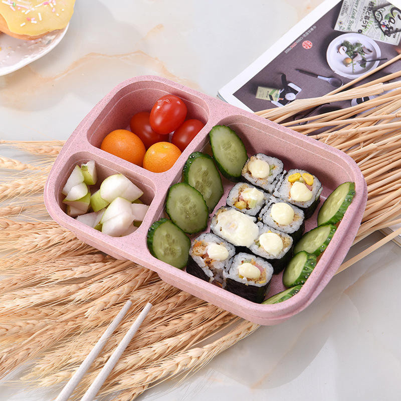 LChome Mikrowellen-Lunchbox aus Weizenstroh als tragbare Bento-Box für Kinder und Erwachsene, Farbe: Rosa - Bild 2