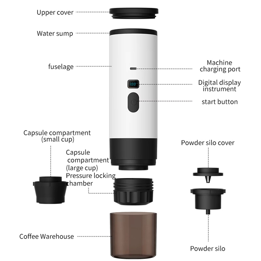 Betuyoo Tragbare Elektrische Kapsel-Kaffeemaschine 3-in-1 Espresso-Kanne in Orange - Bild 2