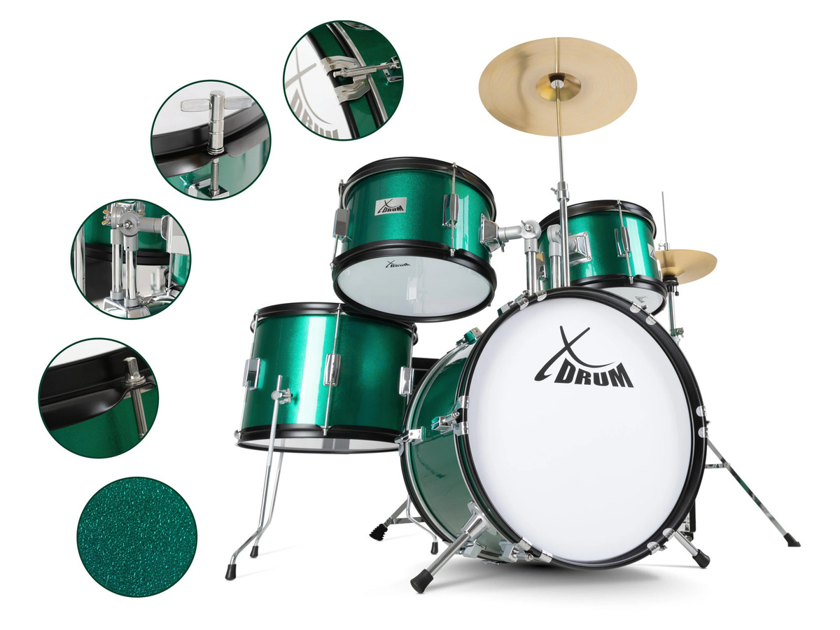 XDRUM Junior Pro Kinder Schlagzeug Green Sparkle inkl Schule - Bild 4