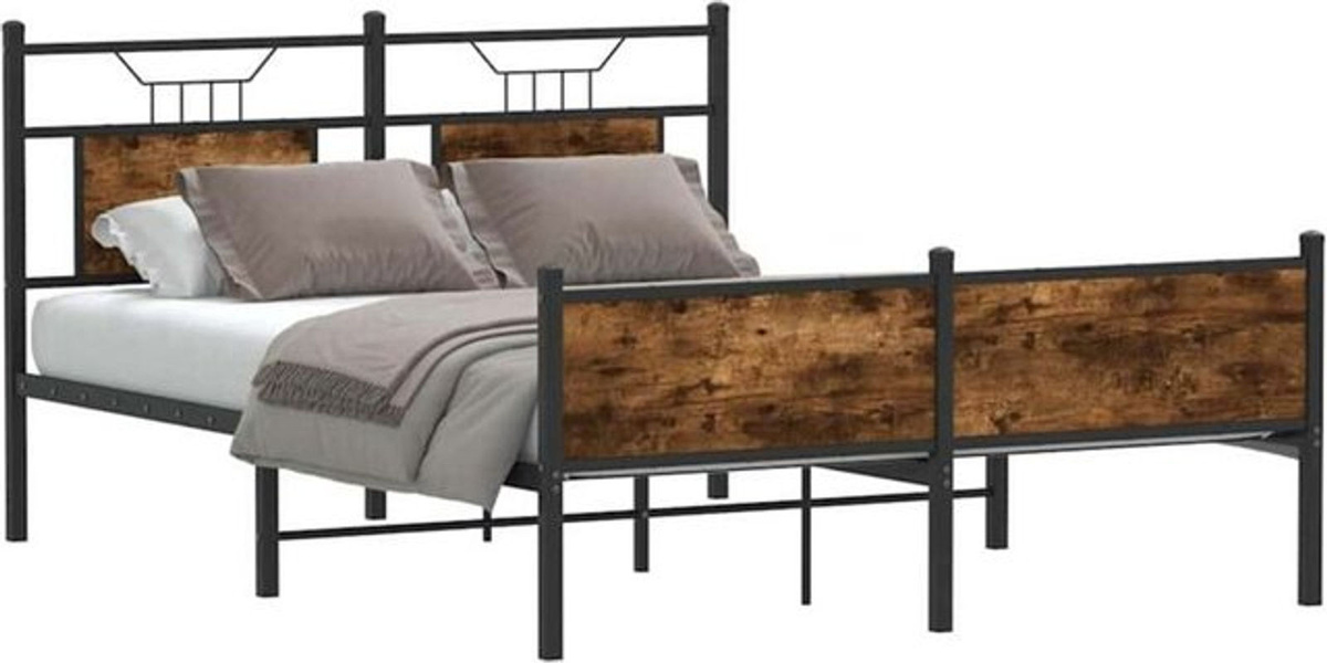 Bettgestell aus Holzwerkstoff und Stahl in Räuchereiche Braun von Vidaxl, B/T/H: 140 x 200 cm - Bild 1