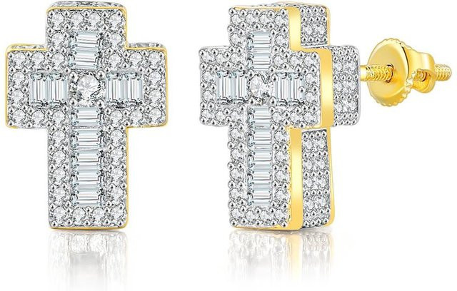 YULIN Ohrstecker Kreuz, Kupfer, Gold, Zirkonia, Unisex - Bild 1