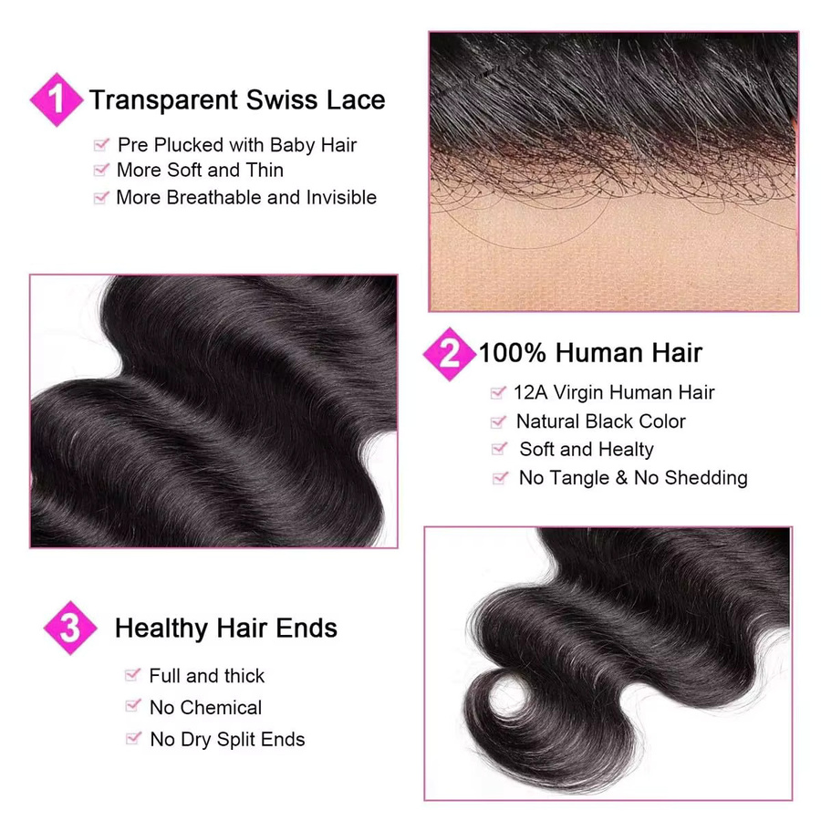 Linhua Body Wave Lace Closure Extensions, 4x4, Glatt, Brasilianisches Jungfrauenhaar - Bild 3