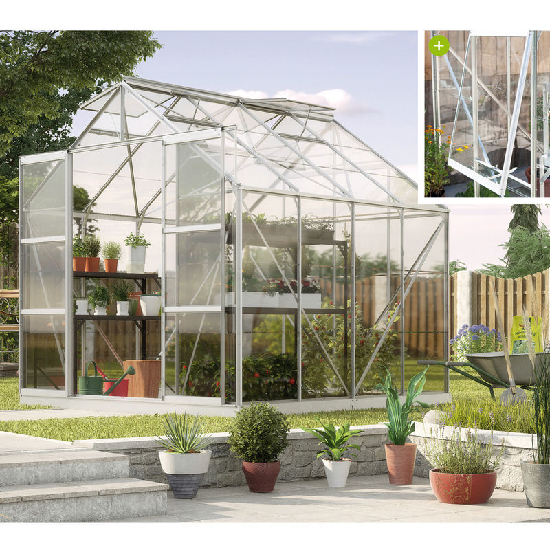 Vitavia Gewächshaus Jupiter 6700 aus Aluminium Eloxiert mit 6,7 m² und 3 mm ESG Sicherheitsglas in Silber - Bild 4
