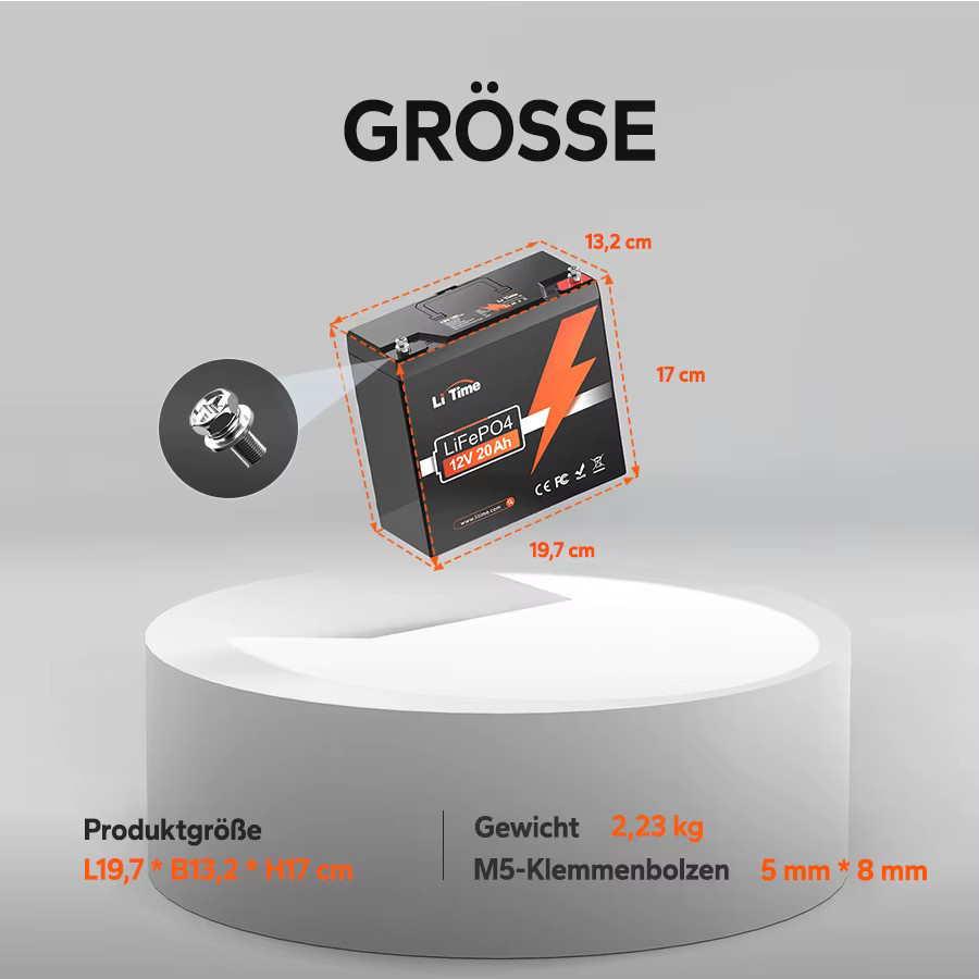 LiTime 12V 20Ah LiFePO4 Tiefenentladungsbatterie mit integriertem BMS in Schwarz - Bild 4