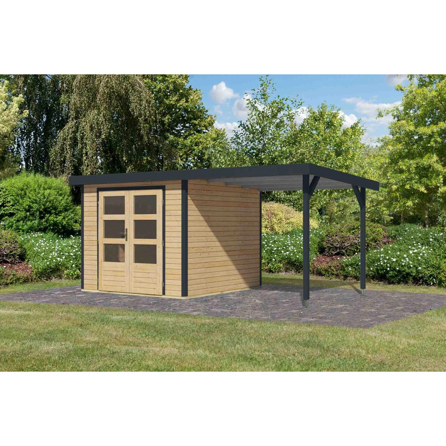 Karibu Gartenhaus Ernesto mit Anbaudach in Natur und Anthrazit, B/T/H: 209 x 238 x 242 cm - Bild 2