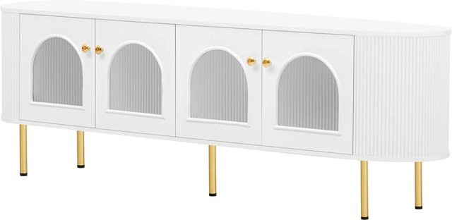 okwish TV Schrank in Weiß mit Glastüren, goldenen Griffen und goldenen Füßen, B/T/H: 170 x 35 x 55 cm - Bild 1