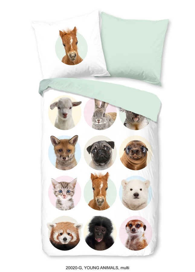Good Morning Kinder Bettwäsche Young Animals Tiere Hund aus Baumwolle, Mehrfarbig, B/H: 135 x 200 cm und 80 x 80 cm - Bild 1