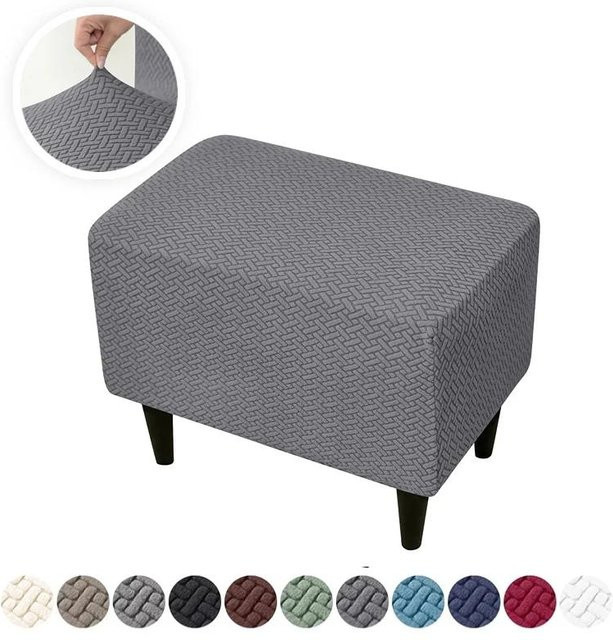 Yiran Furniture Ottomanenbezug aus Jacquard Polyester, dehnbar und rutschfest, rechteckig, grau - Bild 1