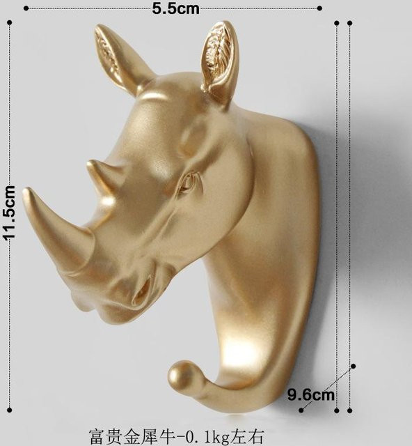 Dekoratives Wandregal mit Tierkopf-Haken aus Harz in Gold für Badezimmer und Kinderzimmer, Wandmontiert - Bild 1