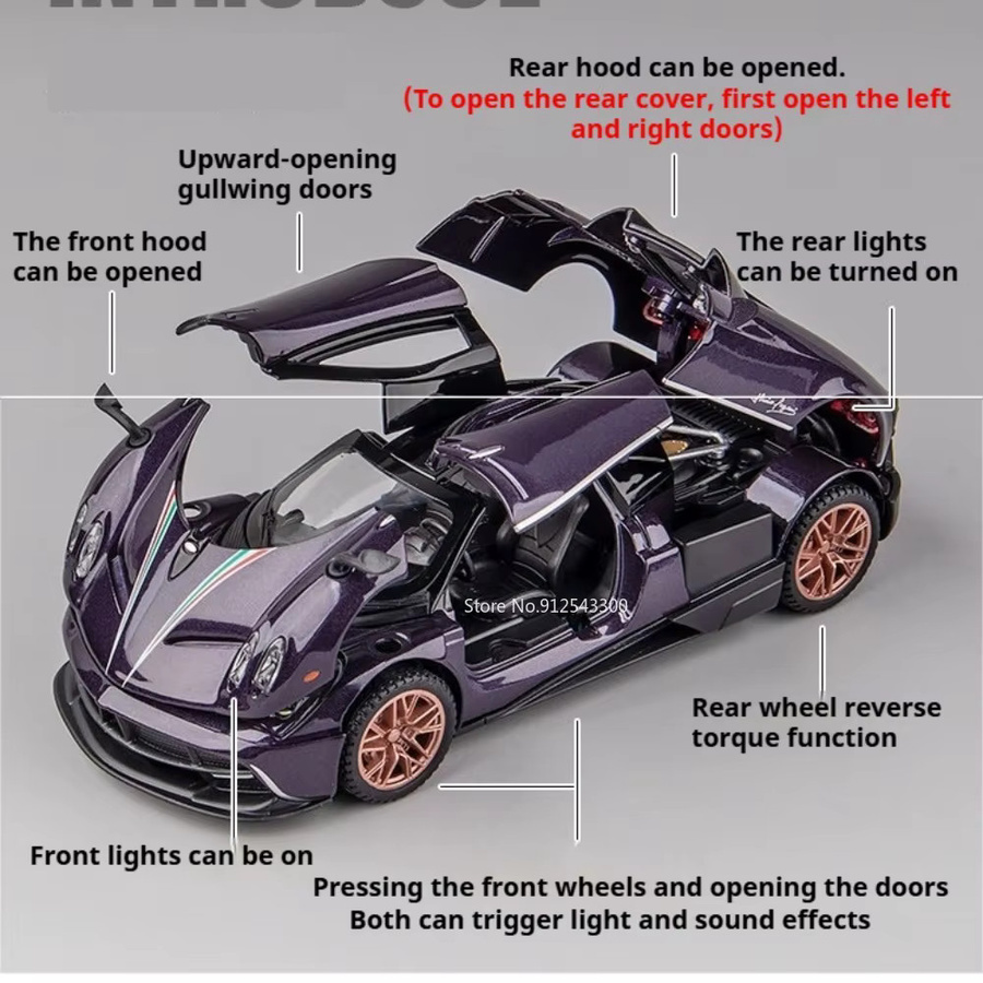 RMZ city Huayra Dinastia Huayra BC Automodell, 1:32, mit Licht und Sound, mit öffnenden Türen, Rückziehfunktion, Gummireifen - Bild 2