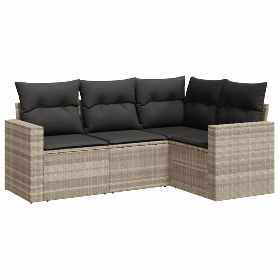 vidaXL 4-tlg. Garten-Sofagarnitur in L-Form aus Polyrattan in Hellgrau mit UV-beständigen Kissen - Bild 2