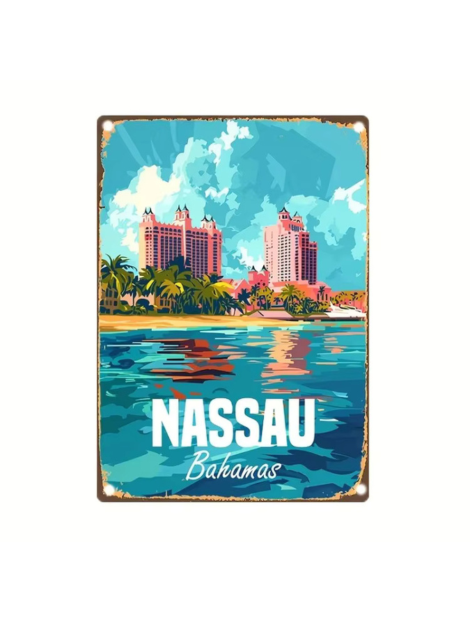MINISO Nassau Bahamas Vintage-Metallschild, rechteckige Wandkunst aus Metall in Multicolour, B/H: 30 x 20 cm - Bild 2