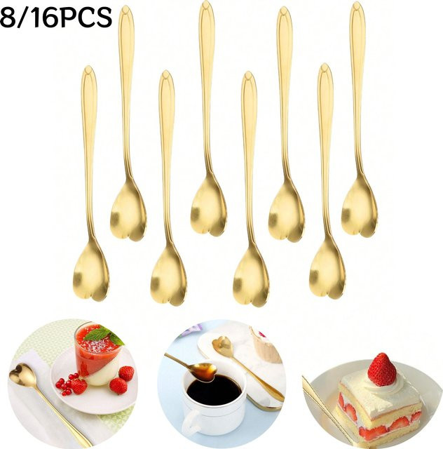 YOCITY Herz-Kaffeelöffel Set aus Edelstahl in Gold, 8 oder 16 Stück für Dessert und Tee - Bild 1