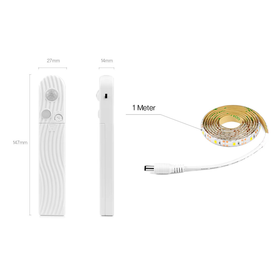 Lcamaw LED Streifen mit PIR Bewegungssensor und Batteriebox, SMD 2835, Farbe Weiß - Bild 2